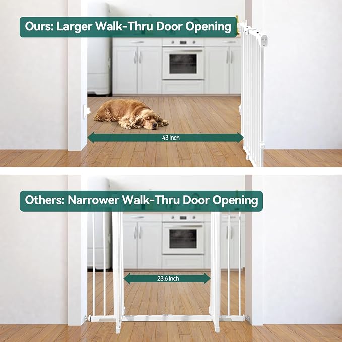 Babelio 31.5-55" No Bottom Bar Baby Gate Extra Wide, 2-in-1 Auto Close Dog Gate for The House, Stairs and Doorways, with Large Walk Thru Door, White | Easy Install| One-handed Opening| Auto-close| Drill Needed Indoor Safety Dog/Pet Gate for Stairs, Hal...