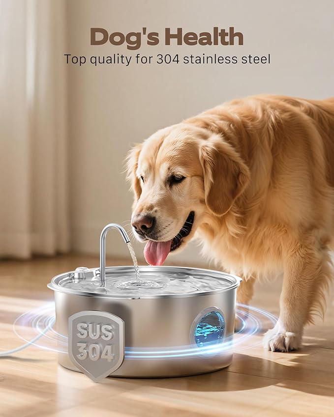 Dog Water Fountain for Large Dogs: Stainless Steel Dog Fountain Water Bowl - 3.2Gal/406oz/12L Super Quiet Big Cat Water Fountain with Visual Water Level -Great for Large Dogs Cats and Multi-Pet Home