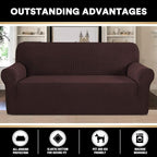 Stretch Sofa Cover Slipcover Couch Covers for 3 Cushion Couch Furniture Protector Sofa Covers with Non Slip Elastic Bottom Dogs Pet Friendly Fitted(Large Sofa 90"-100",Brown)