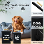 Dog Food Storage Container Set of 2 Dog Treat Container with Airtight Lids Dog Treat Jar with Scoop Metal Dog Food Holder with Wooden Handles for Kitchen Counter and Pantry Home Decor - Black