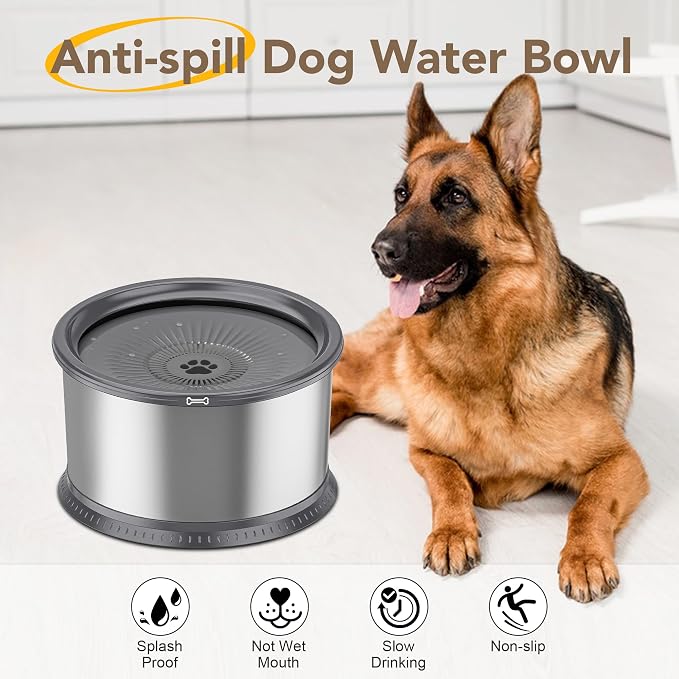 1.6 Gallon Dog Water Bowl, 6.5L/220oz Stainless Steel No Spill Water Bowl for Large Dogs, Super Large Capacity Splash Proof Pet Slow Drinking Water Bowl with Anti-Slip Mat for Mess Drinkers