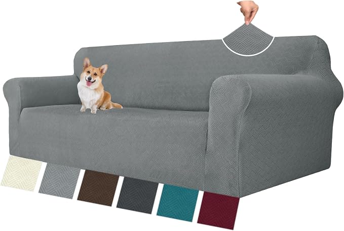 MAXIJIN Stretch Oversized Couch Covers for 3 Cushion Couch (91"-110"), 1-Piece Large Sofa Cover Slipcover Furniture Protector for Kids,Dogs (Extra Large, Diamond Pattern Light Gray)