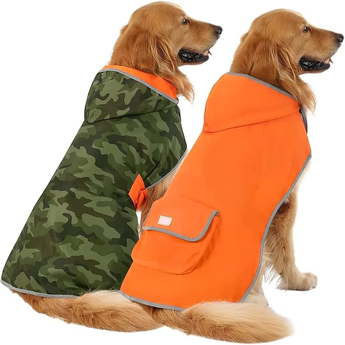 HDE Reversible Hooded Dog Raincoat Slicker Poncho for Small Medium Large Dogs - Camo/Orange - 3XL - Polyester