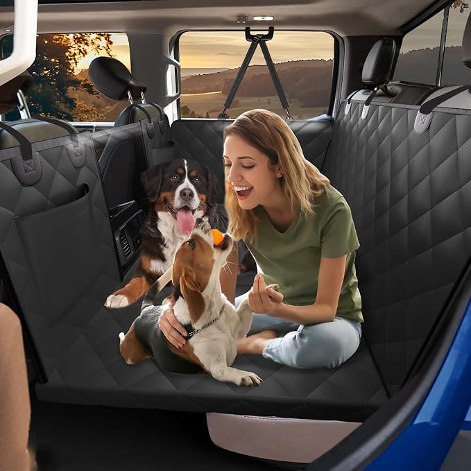 Btefd XL Hard Bottom Dog Seat Cover for Dogs for Full-Size Crew Cab Trucks | Back Seat Pet Hammock for F150, RAM1500, Sierra, Tundra, Silverado, Titan, Holds 420lbs, 45% Extender Space, Waterproof