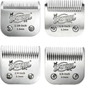 4 Pack Pet Grooming Clipper Blades with Ceramic Cutters, Sizes 10, 7FC, 5FC & 4FC, Silver, Compatible with Andis, Oster A5, Wahl KM10 A5 Style Dog Clippers