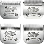 4 Pack Pet Grooming Clipper Blades with Ceramic Cutters, Sizes 10, 7FC, 5FC & 4FC, Silver, Compatible with Andis, Oster A5, Wahl KM10 A5 Style Dog Clippers