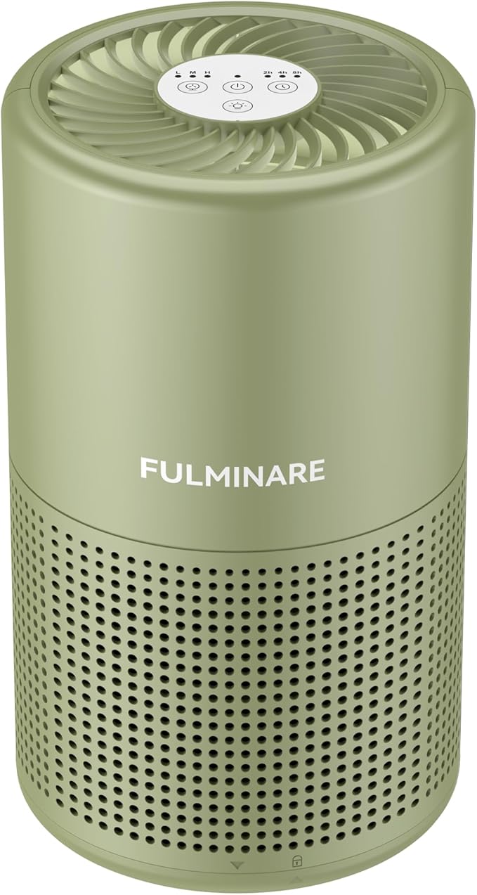 FULMINARE Air Purifiers for Home Bedroom H13 HEPA Air Filter | 360° Intake for Pet Hair, Smoke, Odors , 3 Speeds, Timer, 24dB, Small Mini Air Purifier with Night Light, Sage Green