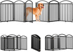 SNUOWU 6 Panels Full Matel Freestanding Dog Gates with Door, 144"Extra Wide 32"Tall Free Standing Dog Pet Gate for Indoor & Outdoor. Foldable Pet Fences for Doorways, House, Stairs, Porch, Deck, Yard