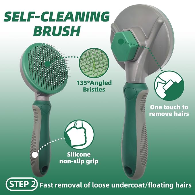 Pet Grooming Kit - 7 PCS Green Deshedding Brush Set with Undercoat Rake, Slicker Brush, Bath Brush & Nail Clipper for Short & Long-Haired Dogs and Cats