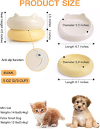 Cat Bowl, Ceramic Cat Bowls Food and Water Bowl Set, Whisker Friendly Cute Kitten Food Bowls for Protecting Pet's Spine, Beige & Yellow