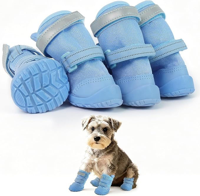 Breathable Hot Pavement Dog Shoes for Small & Medium Dogs(Blue, 2# | Adjustable Double Strap and Non-Slip Dog Boots Paw Protectors for Walking Running Hiking, Soft Comfortable Safe Easy to Wear