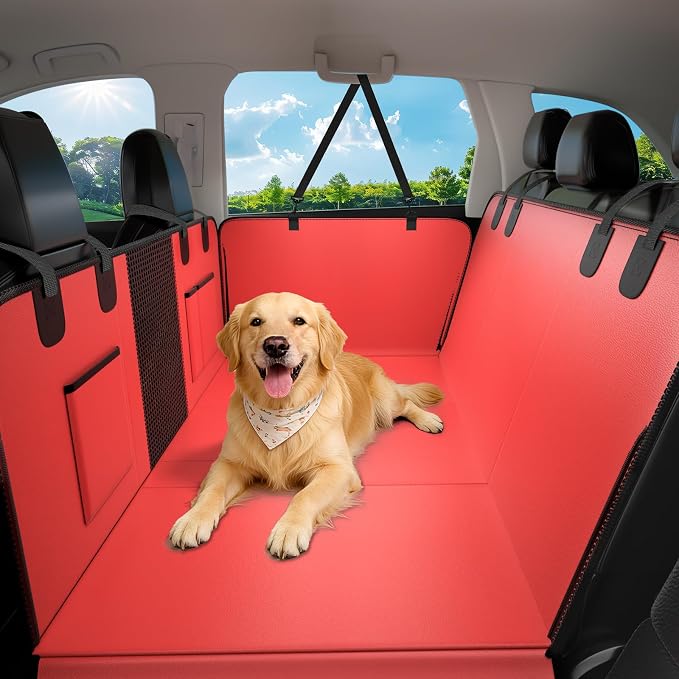 Hard Bottom Dog Car Seat Cover, 52"×65", Waterproof PU Leather | Stable Hard Bottom Support for Comfortable Rides with Large Dogs