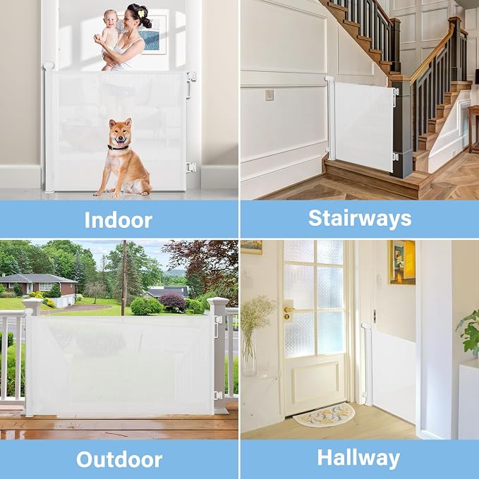 PRObebi Retractable Baby & Dog Gate - Extends to 54" Wide, 34" Tall - Stair, Doorway & Hallway Use