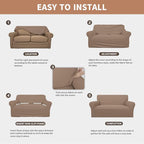 Easy-Going 100% Waterproof Oversized Loveseat Cover, Couch Cover for Sofa | Dual Waterproof Sofa Cover, Stretch Jacquard Sofa Slipcover, Leakproof Furniture Protector for Kids Pets Dog, Camel