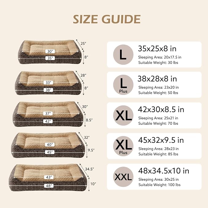 JOEJOY Extra Large Orthopedic Dog Beds Large Sized Dog, Extra Thick Supportive Big Dogs Bed with Sides and Waterproof Lining, Ultra Soft Pet Bed Sofa, Brown, 48''x35''
