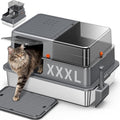 XXXL Stainless Steel Litter Box with Lid，28.3" L x 20.2" W x 17.3" H | Extra Large Enclosed Metal Cat Litter Box for Large Cat and Multiple Cats,Non-Sticky, Anti-Leakage, Easy to Clean