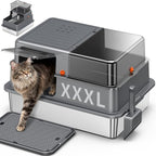 XXXL Stainless Steel Litter Box with Lid，28.3" L x 20.2" W x 17.3" H | Extra Large Enclosed Metal Cat Litter Box for Large Cat and Multiple Cats,Non-Sticky, Anti-Leakage, Easy to Clean