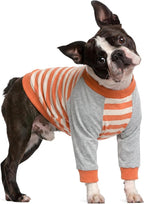 FUAMEY Dog Recovery Sleeve Shirt with Elbow Pads, Orange Stripes, S | Elbow Protector, Stop Licking Joints, Protecting Front Leg Arm Wounds, Cover Skin Conditions,Hot Spots
