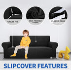 MAXIJIN Super Stretch Couch Cover for 3 Cushion Couch, 1-Piece Universal Sofa Covers Living Room Jacquard Spandex Furniture Protector Dogs Pet Friendly Fitted (Large, Black)