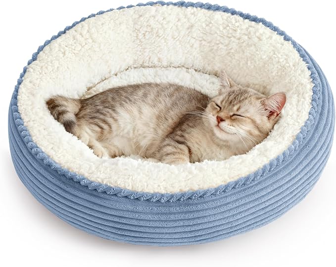 Love's cabin Round Donut Cat and Dog Cushion Bed, 20in Pet Bed for Cats or Small Dogs, Anti-Slip & Water-Resistant Bottom, Super Soft Durable Fabric Pet beds, Washable Luxury Bed Sky Blue Stripe