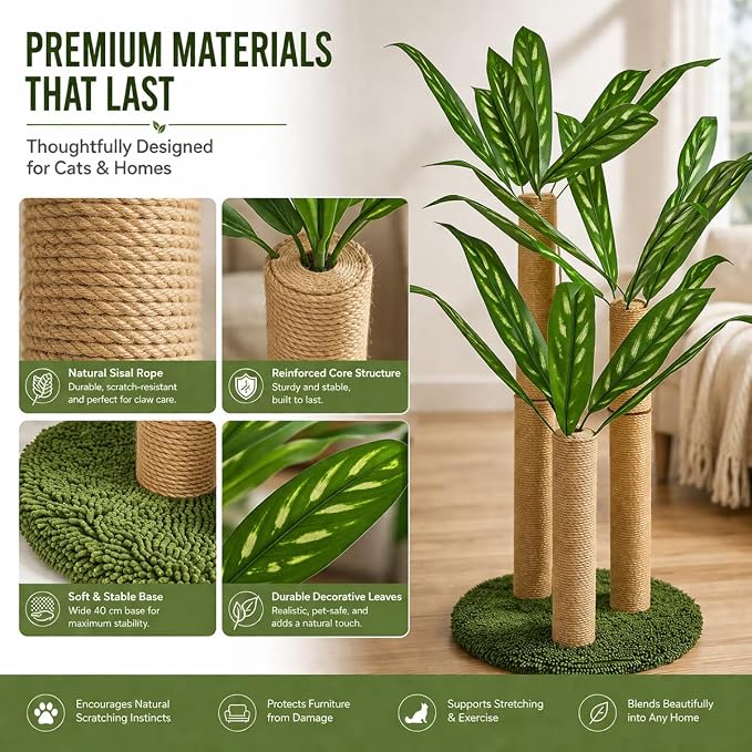 LEMONDA 31.5Inch Cat Scratching Post | Cat Scratcher Tree, Cat Scratching Posts,3 Scratching Poles,2 Interactive Dangling Balls, For Indoor Kitten & Adult Cats