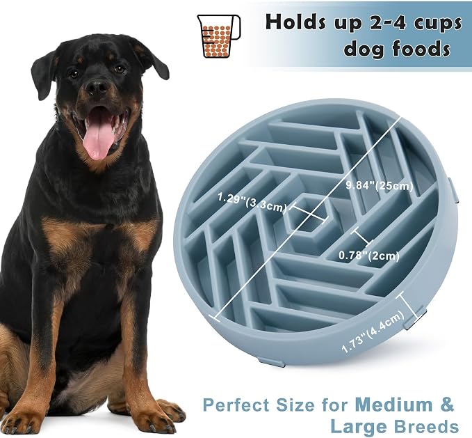 TOBYTO Slow Feeder Dog Bowls Large Medium Breed,Anti-Choking Slow Eating Dog Food Bowl,Non Slip Pet Slower Food Feeding Bowls Large Puzzle Slow Feeder Bloat Stop Maze Dog Dishes,Mist Blue