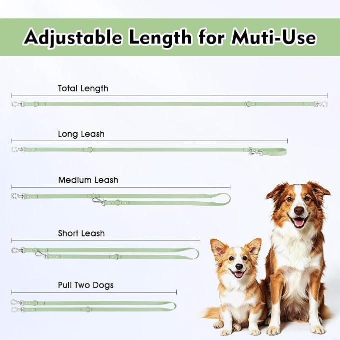 Wisedog Waterproof Dog Leash, Sage Green, 5 ft × 3/4 in | Adjustable, 2 Metal Swivel Hooks, Easy to Clean, For Small, Medium, Large breed Dogs