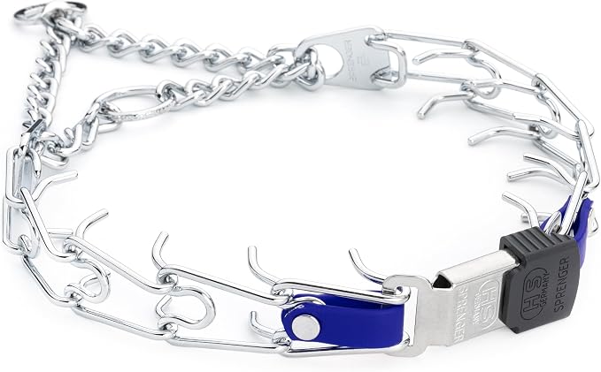 Herm Sprenger Chrome Plated Steel Dog Collar with Quick Release ClicLock Buckle and Biothane Insert Training Collar for Dogs Made in Germany (Blueberry Royal, 22in x 3.0mm(Neck Size up to 18-19in))