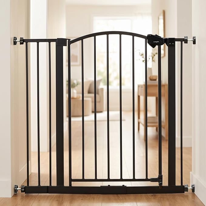 Regalo Safety 30"-35" Extra Wide Baby Gate, Bottom of Stairs & Doorways | Pressure Mounted with Door, For Babies, Toddlers & Pets, Bronze, Tested & Trusted for 30 Years