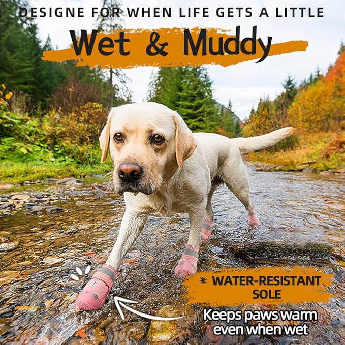 Dog Boots for Large Dogs, Medium Dog Boots & Paw Protectors for Hardwood Floors, Outdoor Dog Booties for Hot Pavement Winter Snow Hiking, Dog Shoes with Reflective Strips