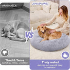 Large Calming Dog Bed for Large Dogs, Ultra Soft Fluffy Anti Anxiety Pet Bed, Plush Round Washable Donut Dog Bed with Raised Rim for Golden Retriever, Husky, Labrador & Indoor(Light Grey, 36 Inch)