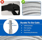 Dog Runner for Yard, Trolley System, 200FT+15FT, Silver | Chew-resistant Cable, Shock Spring Softens Pulls, 360° Swivel Reduce Tangles