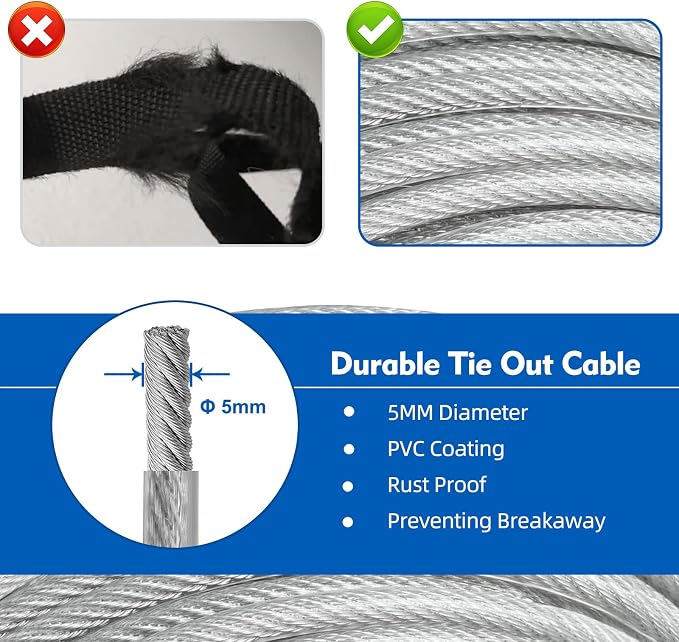 Dog Runner for Yard, Trolley System, 50FT+15FT, Silver | Chew-resistant Cable, Shock Spring Softens Pulls, 360° Swivel Reduce Tangles