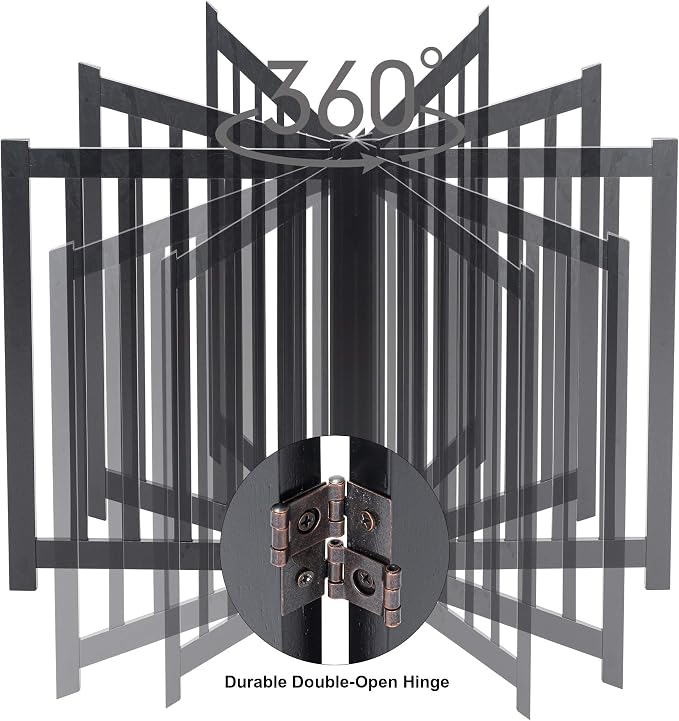 LZRS Wooden Free Standing Foldable Dog Gate Indoor – 60" W x 24" H,Step-Over Safety Pet Gate for Doorways, Stairs, Hallways, Indoor Dog Barrier for Small to Medium Dogs & Puppies, Black