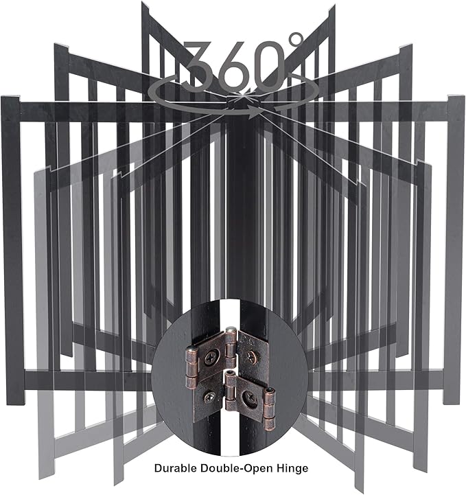 LZRS Wooden Free Standing Dog Gate 120" W x 24" H, Foldable Solid Hardwood Pet Safety Fence for House Doorways, Stairs, Hallways, Step-Over Pet Barrier, No Drill Easy Setup, Black