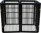 Urnporium Pet Dog Gate Freestanding, Strong Durable Folding Wooden Fence, Portable Acacia Hardwood Safety Barrier for Indoor & Outdoor Use (Black Pet Gate, 6 Panel 30" Tall)