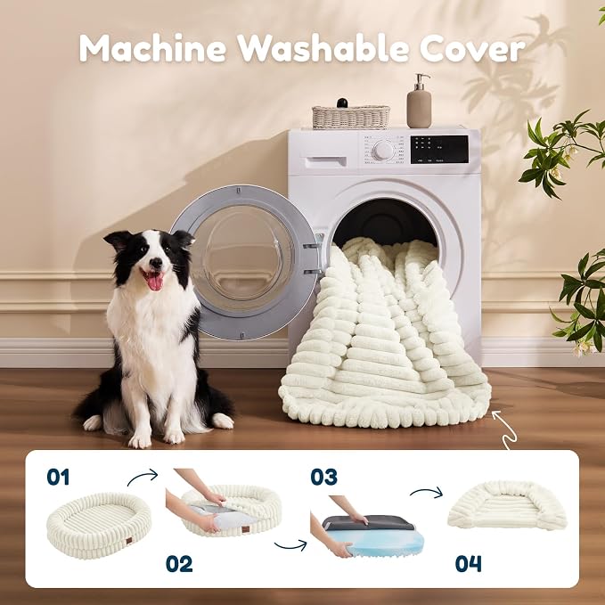 ChiXnuggle Orthopedic Dog Bed, Washable Cover, Faux Fur Bolster Pet Couch | waterproof,egg crate foam,non-slip bottom,for extra large dogs,cream,41*30*7,dog sofa