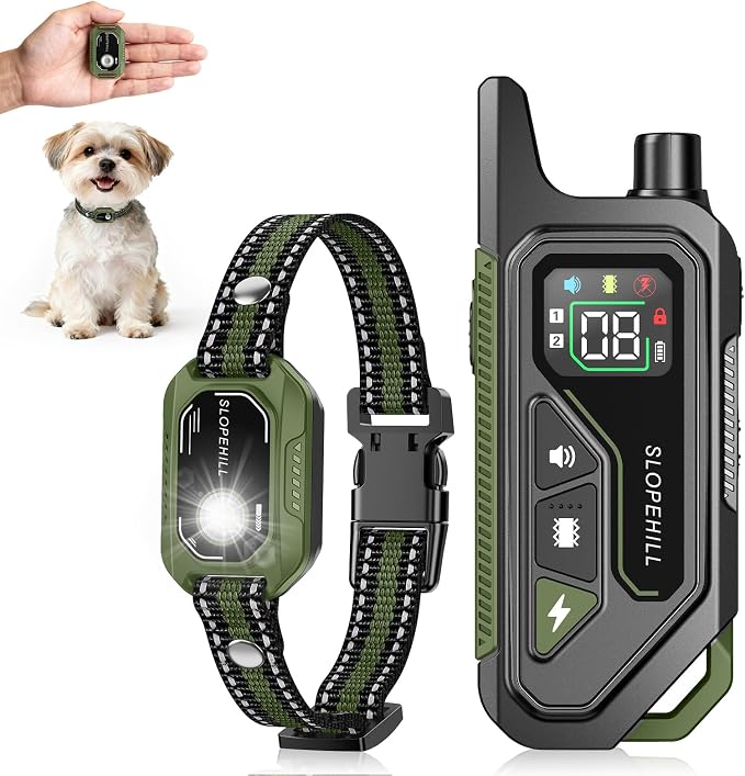 SLOPEHILL Mini Shock Collar for Small Dogs 5-30lbs,Featuring No Shock Mode | 4200FT Dog Training Collar with Remote, IPX8 Waterproof e Collar with Beep,Vibration,Safe Shock,Light,No Shock Modes (Green)