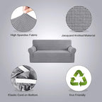 H.VERSAILTEX Stretch Oversized Couch Cover 1 Piece Sofa Slipcovers for Living Room Soft Cover for Sofa Feature Thick Checked Jacquard Fabric with Elastic Bottom, Sofa X-Large - Dove