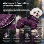 LOVELONGLONG Waterproof Dog Raincoat with Removable Hood – Outdoor Full Body Dog Jacket, Windproof Snowproof Shell Suit – All Season Pet Rain Gear Plum Purple M