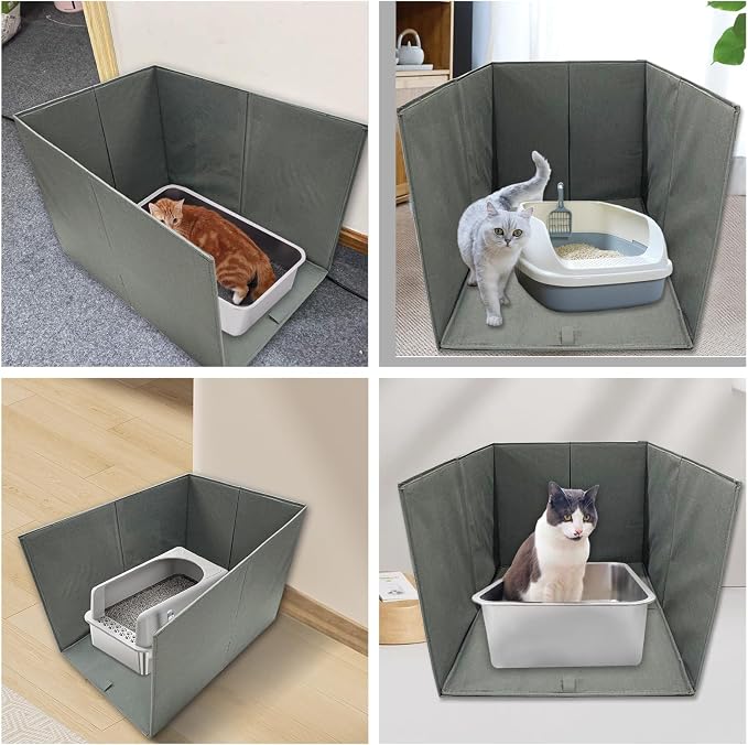 Cat Litter Box Enclosure Splash Guard Large Foldable Removable Mat, Tall for Litter Contained High Side Out Litter Box Keeping Litter Off Floor Easy Clean (26.4 * 21.3 * 16.5 inch)