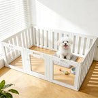 Acrylic Indoor for Dogs Playpen, 24" H 10 Panels DIY Puppy Playpen | Indoor & Outdoor Dog Playpen with Heavy Duty Door Lock, Easy-Assembly&Clean Door Pet Fence for Dogs Puppy,Cats,Rabbits,White