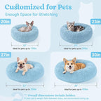 rabbitgoo Calming Cat Beds for Indoor Cats, 20 inches, Light Blue | Soft Warm Donut, Fluffy Faux Fur, Supportive Raised Rim, Anti-slip, Machine Washable, Up to 15lbs Kittens & Small Cats