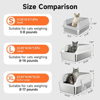 Stainless Steel Cat Litter Box for Small Cats, Odor Free Metal Litter Box | High Sides Lid Open Top Low Entry Litter Pan Easy Cleaning Kitty Cat Box Anti-Urine Leakage Non-Sticky Include Scoop