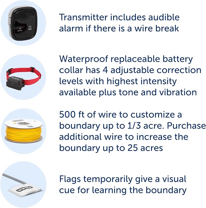 PetSafe Stubborn Dog In-Ground Fence, Up to 1/3 Acre | Includes 500 Ft Wire for 1/3 Acre, Expandable to 25 Acres, Tone, Vibration, & Static, DIY Install, Dogs 8 lb+, Neck 6-28 in