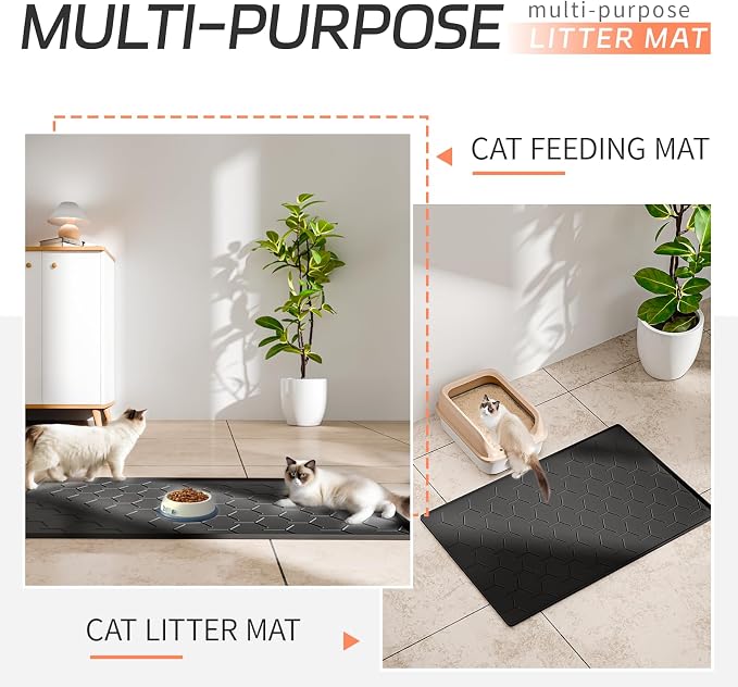Bulkniu Silicone XL Cat Litter Mat, 28"X40", Raised Edge Waterproof, Black | Litter Trapping & Recycling, Easy to Clean, Non-Slip, Durable Safe & Odorless, Paw Friendly
