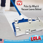 LOLA Rola PET Hair Remover Sticky Mop, Giant Floor Lint Roller, 9.5" x 3.5", Extender Handle, Largest Head, Traps Hair, Dust, Dirt, Extra Sticky Sheets