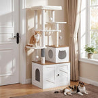 HOOBRO Cat Tree with Litter Box Enclosure, Tall Cat Tower for Indoor Cats | All-in-One Modern Cat Condo, Hidden Litter Box Enclosure Furniture, White and Walnut WH51MZ03