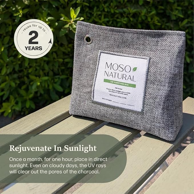 Moso Natural Air Purifying Bag 600g (2 Pack) Premium Charcoal Odor Absorber & Room Deodorizer for Large Spaces — Lasts 2 Years, Bedroom, Basement, Pet Odor Eliminator for Home, Bamboo Charcoal Bag