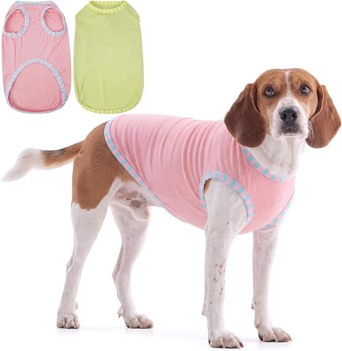 IECOii 2 Pack Dog Surgery Recovery Shirt Sleeveless Lightweight Dog Tshirt | T-Shirts with Stretch Fit,Gentle on Sensitive Skin,Anti-licking for Hot Spots,Shedding Control Tee,For Small to Giant Dogs